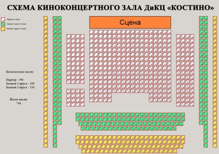 Схема киноконцертного зала ДиКЦ "Костино"